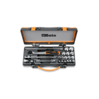 BETA - Assortimento di 16 chiavi a bussola poligonali e 5 accessori in cassetta di lamiera, cassette 21pz poligonali 3/8 b/c16.
