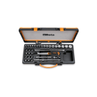 BETA - Assortimento di 17 chiavi a bussola 12 a giravite e 5 accessori in cassetta di lamiera, cassette 34pz poligonali 3/8 b/c29.