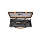 BETA - Assortimento di 17 chiavi a bussola 12 a giravite e 5 accessori in cassetta di lamiera, cassette 34pz poligonali 3/8 b/c29.
