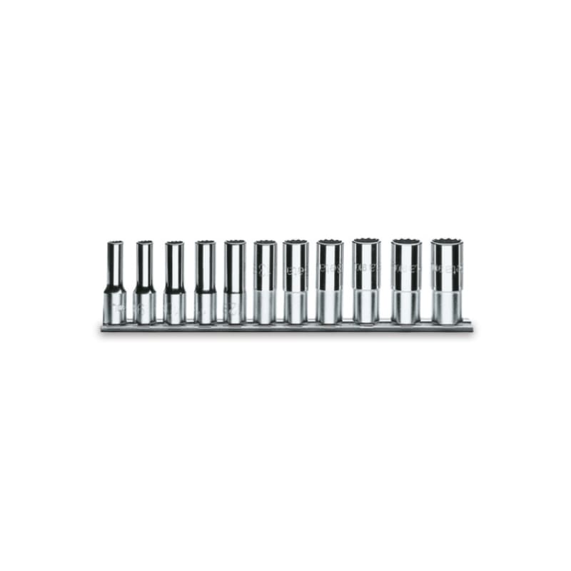 BETA - Serie di 11 chiavi a bussola a mano lunghe bocca poligonale su supporto 1/2 ASL 11pz guide.