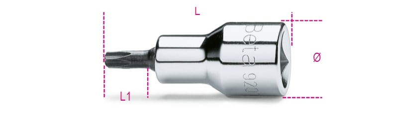 BETA - Chiavi a bussola maschio per viti con impronta Tamper Resistant Torx® attacco quadro femmina 1/2" cromate inserti bruniti giravite RTX 40.