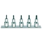 BETA - Serie di 5 chiavi a bussola maschio per viti con impronta tamper resistant torx art. 920rtx su supporto bussole rtx 1/2 sr.5pz su guide rtx/sb5.