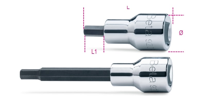 BETA - Chiavi a bussola maschio esagonale con attacco quadro femmina 1/2" cromate - inserti bruniti PE 12.