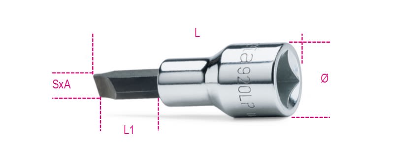 BETA - Chiavi a bussola a giravite per viti con intaglio attacco quadro 1/2" cromate - inserti bruniti LP 1,6X9. 009200456