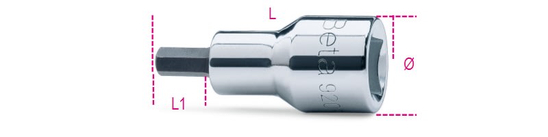 BETA - Chiavi a bussola maschio esagonale con quadro femmina 1/2 cromate inserti bruniti bussole a giravite esag. as 1/2 pe 3/16