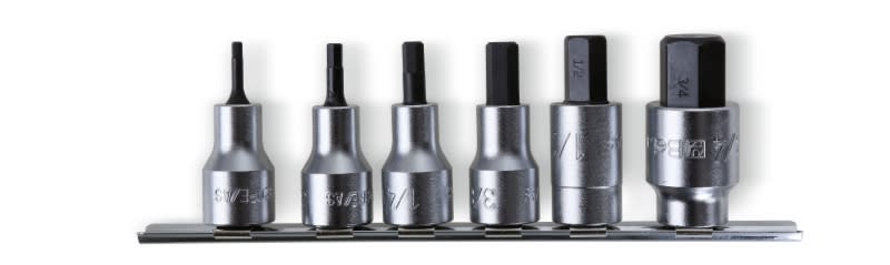 BETA - Serie di chiavi a bussola maschio esagonale con attacco quadro femmina 1/2 cromate, bussole esag. 1/2 sr 6pz guide pe-as/sb6.