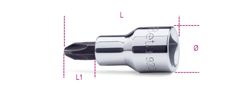 BETA - Chiavi a bussola a giravite per viti con impronta a croce Philips® con attacco quadro 1/2" cromate - inserti bruniti Lama CR 1/2 PH 1.