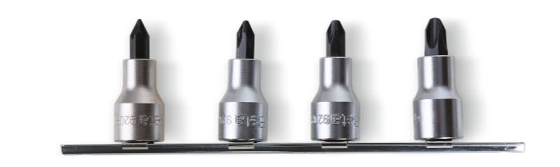 BETA - Serie di chiavi a bussola a giravite per viti con impronta a croce Philips con attacco quadro 1/2 cromate - inserti bruniti. Bussole giravite 1/2 sr 4pz guide ph/sb4.