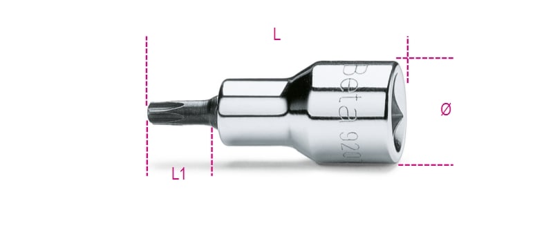 BETA - Chiavi a bussola maschio per viti con impronta Torx® attacco quadro femmina 1/2" cromate - inserti bruniti TX 60.
