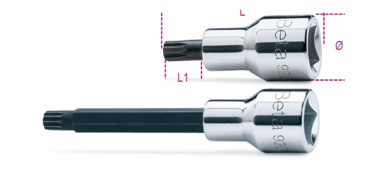 BETA - Chiavi a bussola maschio per viti con impronta XZN® e attacco quadro femmina 1/2" cromate - inserti bruniti 6