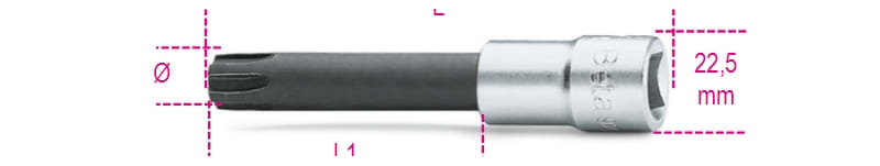 BETA - Chiavi a bussola maschio per viti con impronta esascanalata attacco quadro femmina 1/2" cromate - inserti bruniti ES 12L.
