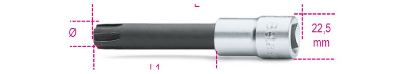 BETA - Chiavi a bussola maschio per viti con impronta esascanalata attacco quadro femmina 1/2" cromate inserti bruniti ES 16L.