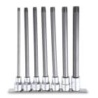 BETA - Serie di 7 chiavi a bussola per viti con impronta esascanalata extra-lunghe art. 920ES/XL-SB su supporto, bussole esascanalate 1/2 7 pezzi su guide ES/XL-SB.