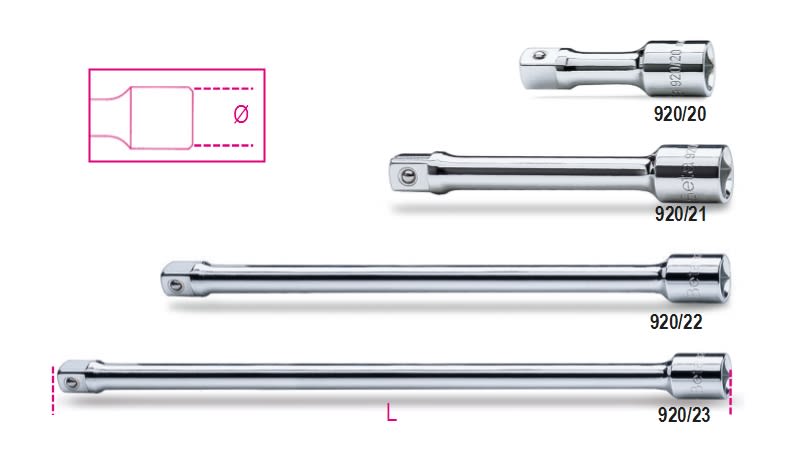 BETA - Prolunghe con attacchi quadri maschio e femmina 1/2 cromate, prolunghe 125mm 1/2 21.