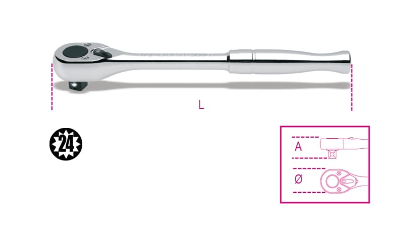 BETA - Cricchetto reversibile con attacco quadro maschio 1/2" impugnatura in metallo cromato M/55.