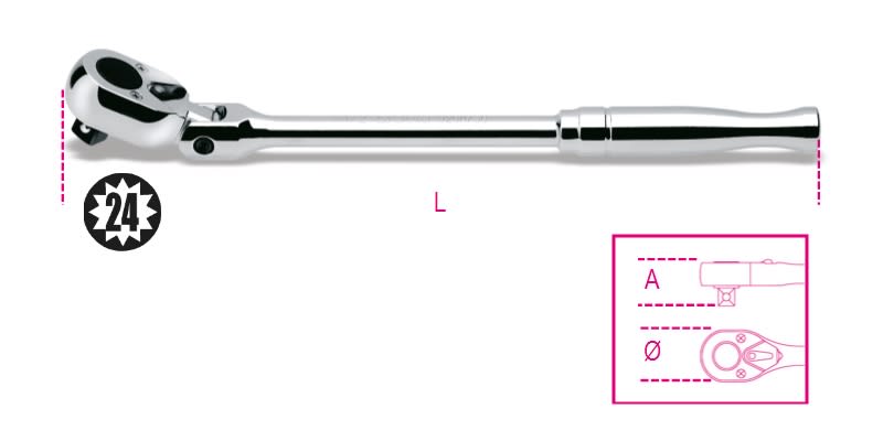 BETA - Cricchetto reversibile snodato con attacco quadro maschio 1/2" impugnatura in metallo cromato CRICCHETTI REV SNOD 1/2 IMP MET M/56.