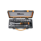 BETA - Assortimento di 11 chiavi a bussola esagonali e 2 accessori in cassetta di lamiera, cassette 13pz poligonali 1/2 b/c11. 009200922