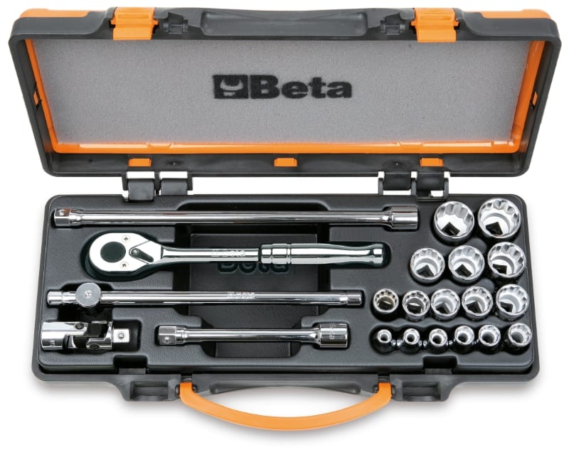 BETA - Assortimento di 16 chiavi a bussola poligonali e 5 accessori in cassetta di lamiera AREON 1/2 AS/MBM 21pz.