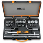 BETA - Assortimento di 15 chiavi a bussola poligonali e 6 accessori in cassetta di lamiera, CASSETTE 21PZ AS POLIGONALI 1/2 AS/C15.