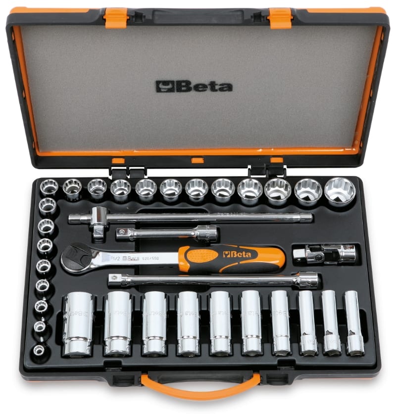 BETA - Assortimento 30 chiavi a bussola poligonali e 5 accessori in cassetta lamiera 35pz 1/2 D48 B/C30Q.