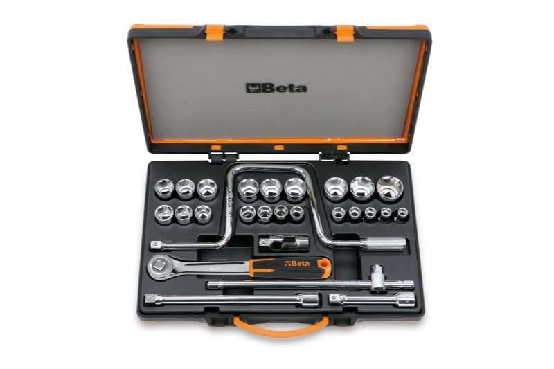 BETA - Assortimento di 27 chiavi a bussola poligonali e accessori in cassetta lamiera 1/2.