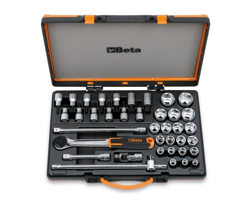 BETA - 20 chiavi a bussola esagonali, 13 a giravite e 5 accessori in cassetta di lamiera CASSETTE 38pz esagonali 1/2 A/C33. 009200985