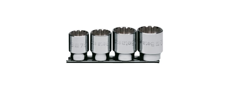 BETA - Serie di chiavi a bussola multimpronta con attacco quadro femmina 1/2 bocca esagonale, cromate, bussole mult. 1/2 univers. guide u/sb4.