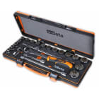 BETA - Assortimento di 17 chiavi a bussola multimpronta e 5 accessori in termoformato morbido, in cassetta di lamiera. Cass. 22pz bussole mult.univ. 1/2 u/c17m.