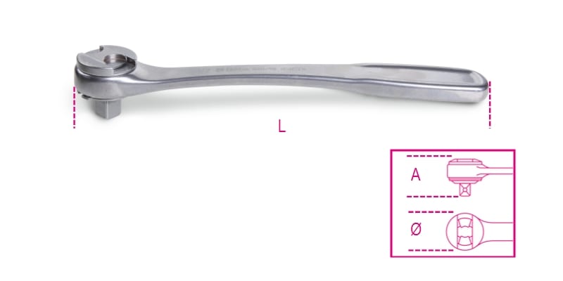 BETA - Cricchetto reversibile con attacco quadro maschio 1/2" in acciaio inossidabile D72 1/2 /55-INOX.
