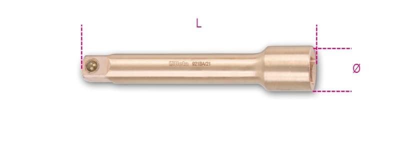 BETA - Prolunghe con attacchi quadri maschio e femmina 1/2 antiscintilla, prolunghe antiscintilla 1/2 125mm ba /21.