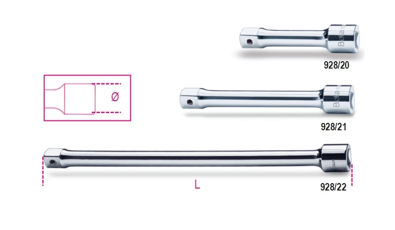 BETA - Prolunghe con attacchi quadri maschio e femmina 3/4 cromate, prolunghe 380mm 3/4 22.