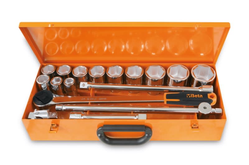 BETA - Assortimento di 12 chiavi a bussola esagonali e 5 accessori in cassetta di lamiera, cassette 17pz esagonali 3/4 a/c12.