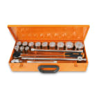 BETA - Assortimento di 12 chiavi a bussola esagonali e 5 accessori in cassetta di lamiera, cassette 17pz esagonali 3/4 a/c12.