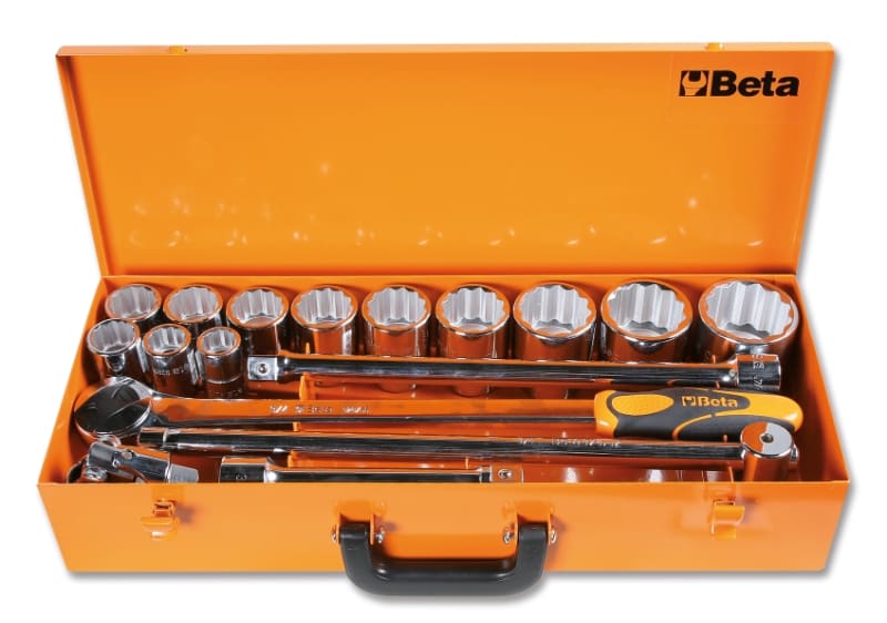 BETA - Assortimento 12 chiavi a bussola poligonali e 5 accessori in cassetta lamiera 17pz 3/4 B/C12.