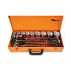 BETA - Assortimento di 12 chiavi a bussola esagonali e 5 accessori in cassetta di lamiera CASSETTE 17PZ ESAGONALI 3/4 AS/C12.