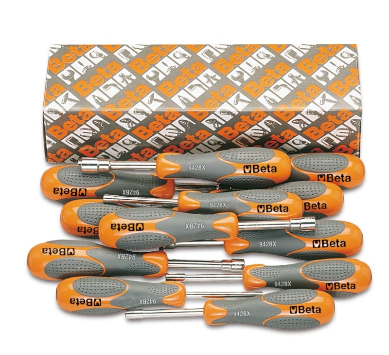 BETA - Serie di 12 chiavi a bussola esagonale con impugnatura bimateriale art. 943BX e chiavi a bussola bmax lunghe 12pz bx/s12.