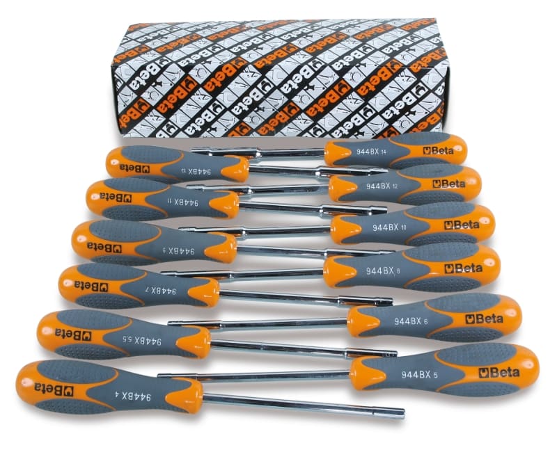 BETA - Serie 12 chiavi a bussola esagonale con impugnatura bimateriale, profilo bocca BX/S12. 009440062