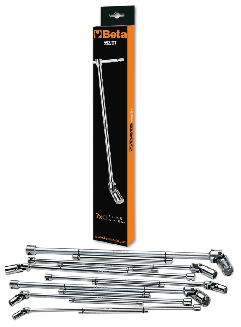 BETA - Serie di 7 chiavi a T con bussola esagonale snodata, chiavi a T snodate serie 7pz /d7, ideali per lavori di precisione. 009520079