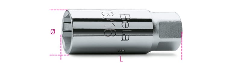 BETA - Chiavi a bussola per candele d'accensione 9/16" Q3/8 E14 femmina 3/8" quadrato.