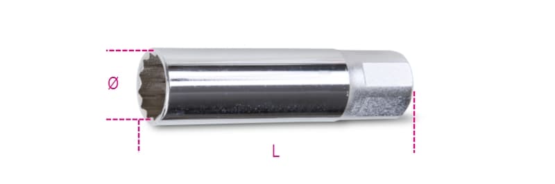 BETA - Chiavi a bussola con attacco quadro femmina 3/8" per candele d'accensione polig. 9/16 Q3/8 F14.