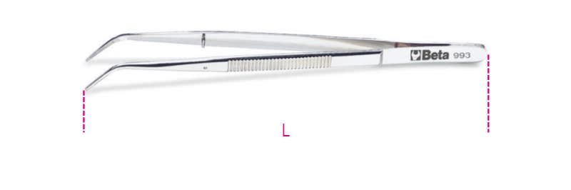 BETA - Pinzetta a molla con perno a punte fini curve arrotondate zigrinate in acciaio inossidabile 145.