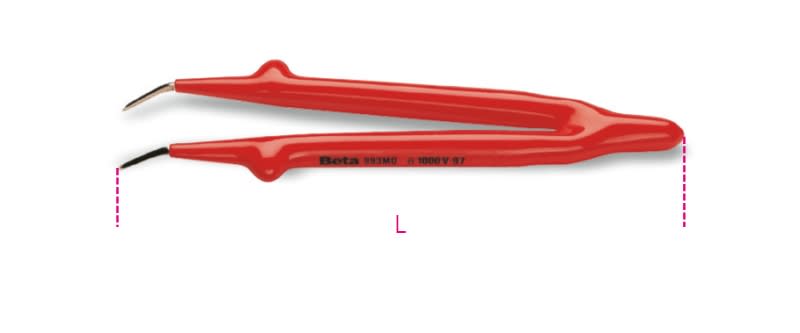 BETA - Pinzetta a molla a punte curve arrotondate, zigrinate IS 1000V MQ.