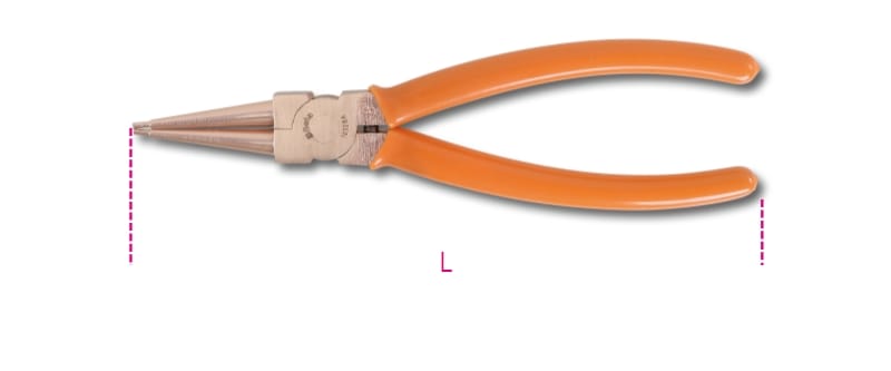 BETA - Pinze a becchi diritti antiscintilla per anelli elastici di sicurezza, per fori manici ricoperti in PVC, pinze becchi diritti fori antisc. ba 200.
