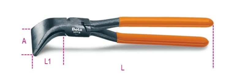 BETA - Pinza a becchi larghi piegati a 45° per lattonieri manici ricoperti in PVC pinze per lattonieri curve 280
