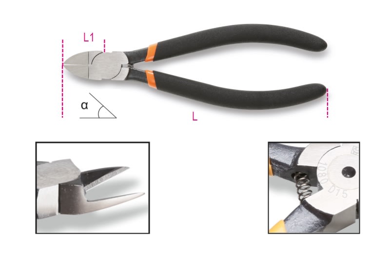 BETA - Tronchesi diagonali 45 per plastica 160 D45 manici ricoperti con 2 strati di PVC antiscivolo.