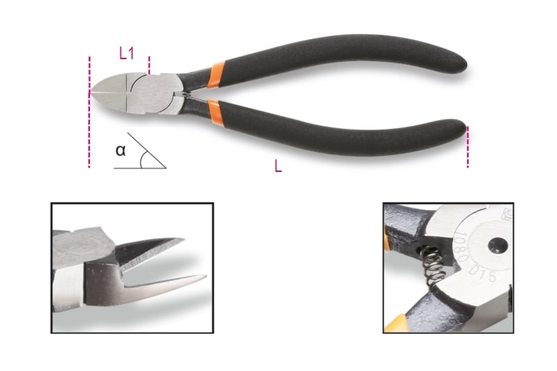 BETA - Tronchesi diagonali 45 per plastica 160 D45 manici ricoperti con 2 strati di PVC antiscivolo.