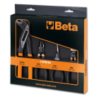BETA - Assortimento di 1 pinza universale a grande effetto, 1 pinza becchi mezzotondi lunghi, 1 tronchese cromato e 1 pinza a cerniera chiusa fosfatata. ASSORTIM. PINZE-TRONCHESE 4PZ 1169N /D4.