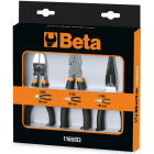 BETA - Assortimento di 1 pinza universale, 1 pinza becchi mezzotondi lunghi e 1 tronchese con 2 strati di PVC antiscivolo cromati ASSORTIMENTI 2PINZE+1TRONCHESE/D3.