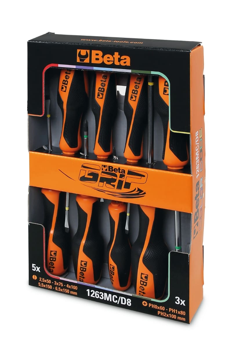 BETA - Serie 8 giravite colorati giraviti lp-ph betagrip color 8pz mc/d8, ideali per ogni lavoro.