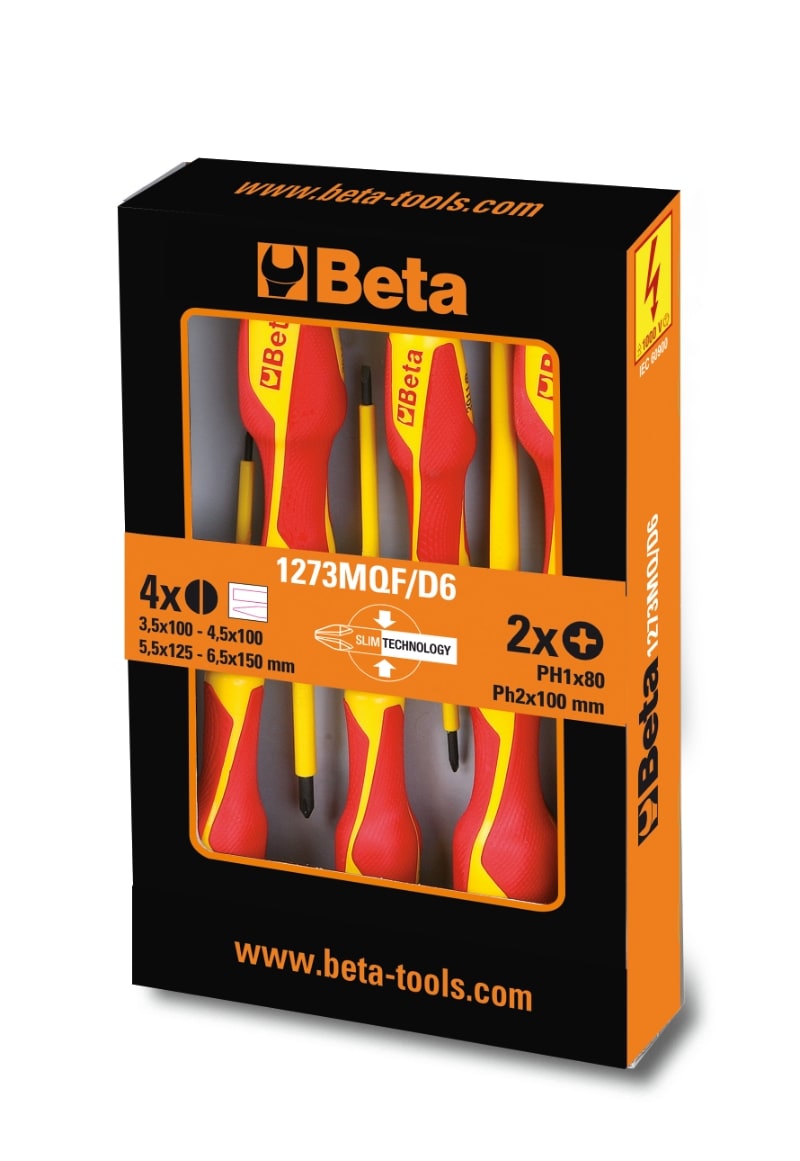BETA - Serie di 6 giravite slim, giravite 1272/1274 slim bg mqf/d6, ideali per lavori di precisione.